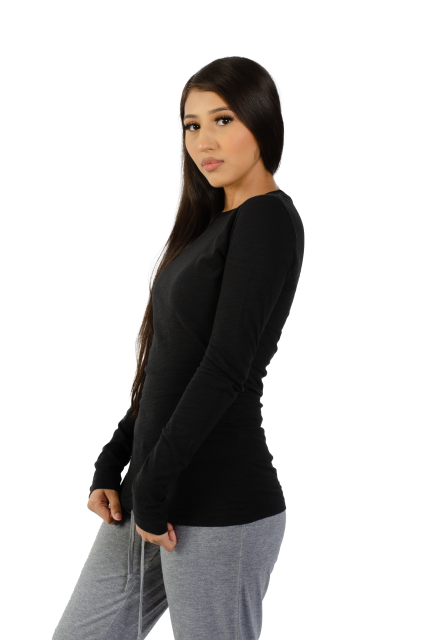 6150 Junior's Long Sleeve Cotton Slub Crewneck Tee