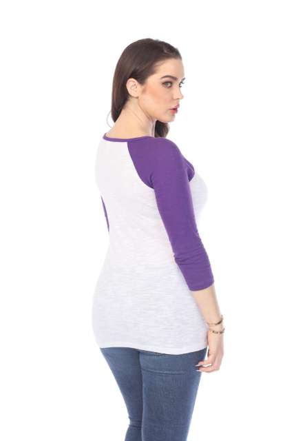 6054 Juniors Boat Neck 3/4 Sleeve Cotton Slub Raglan