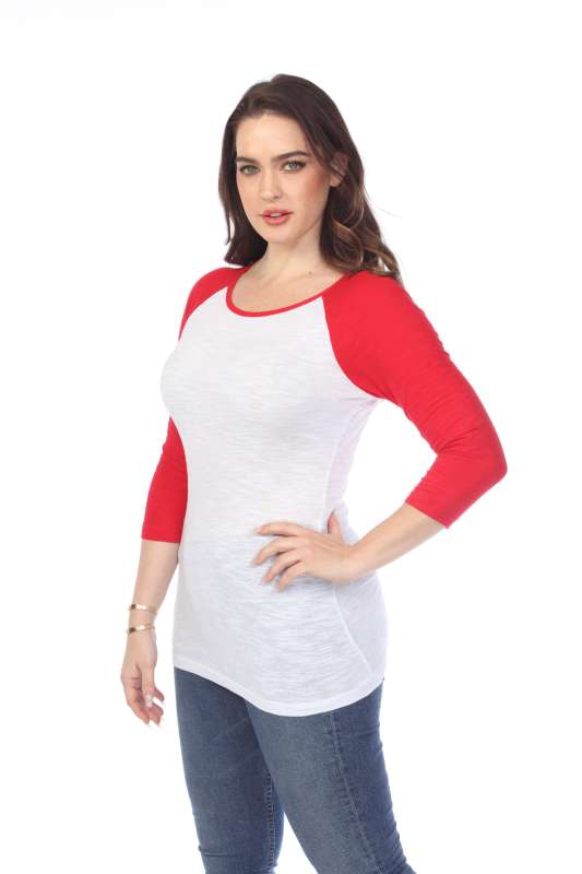 6054 Juniors Boat Neck 3/4 Sleeve Cotton Slub Raglan