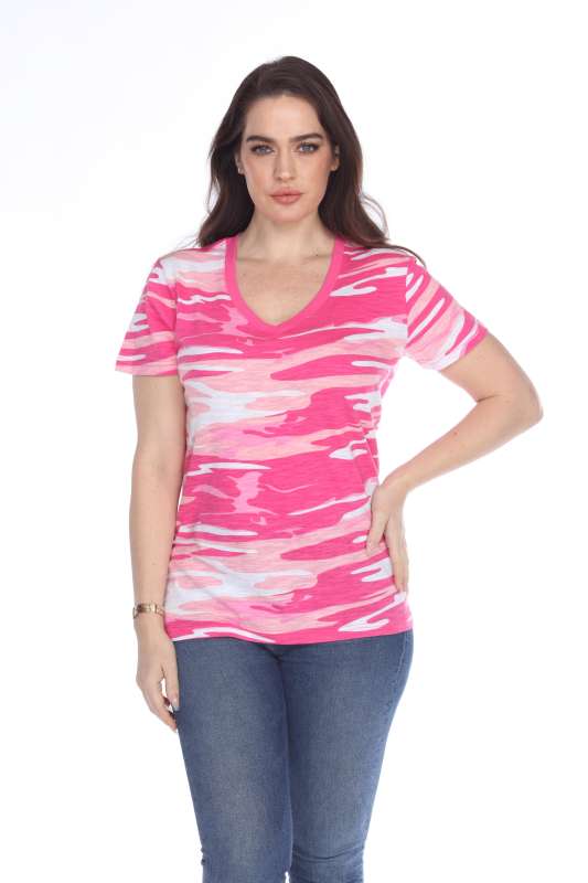 4003C Junior's Camo Print V-Neck Tee