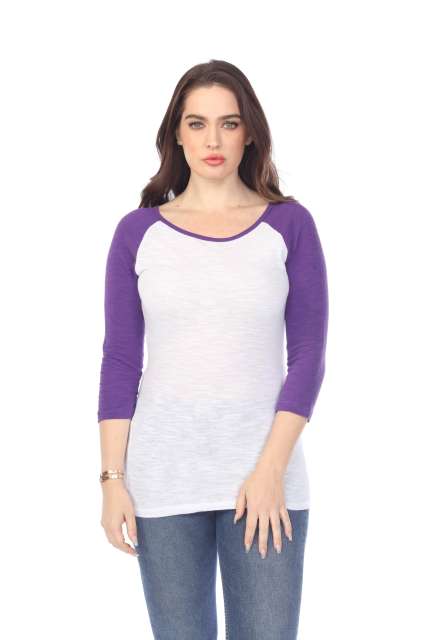 6054 Juniors Boat Neck 3/4 Sleeve Cotton Slub Raglan