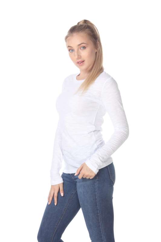 6150 Junior's Long Sleeve Cotton Slub Crewneck Tee