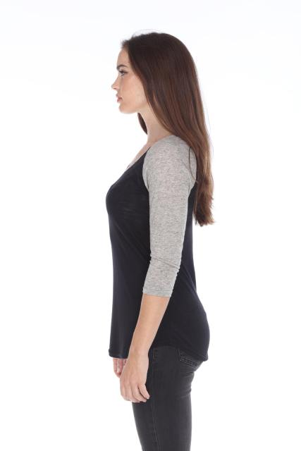 3454 Junior's Poly Rayon Slub Scoop Neck 3/4 Sleeve Raglan