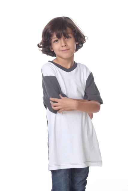 9607 Boy's Color Block V Neck Tee