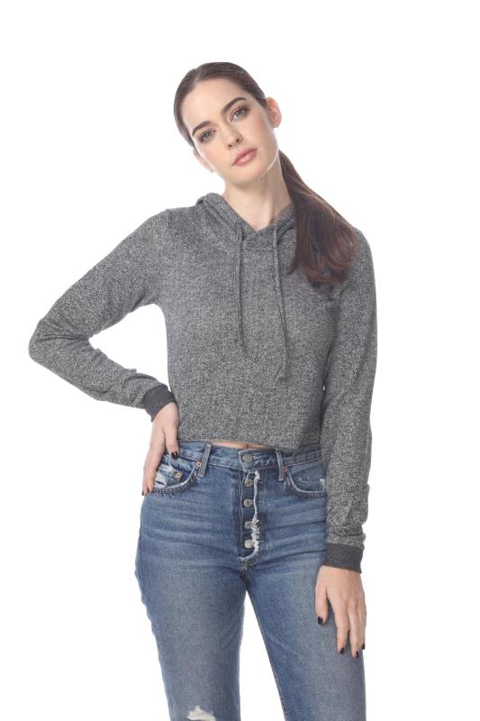 8911 Junior's French Terry Hooded Crop Long Sleeve Sweatshirt