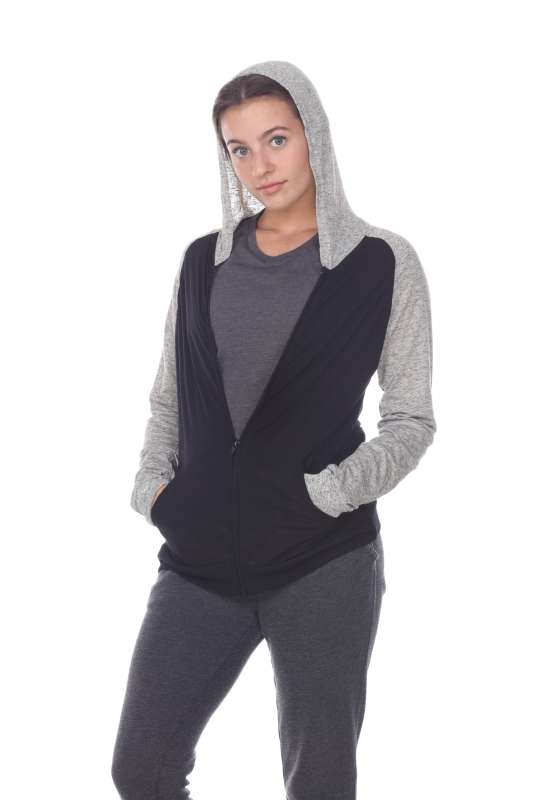 6153C Juniors 2-Tone Zip Front Pocket Hooded Jacket