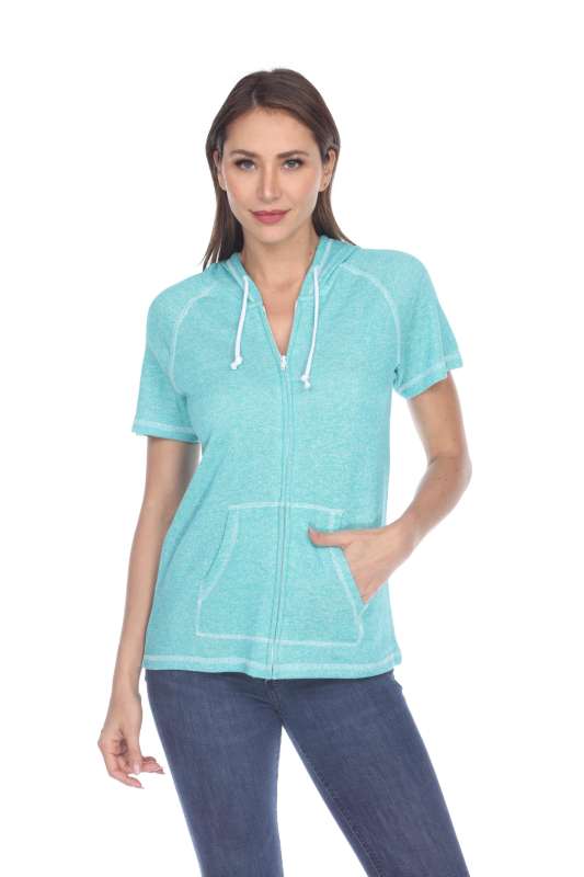 8901 Junior's French Terry Short Sleeve Zip Hoodie