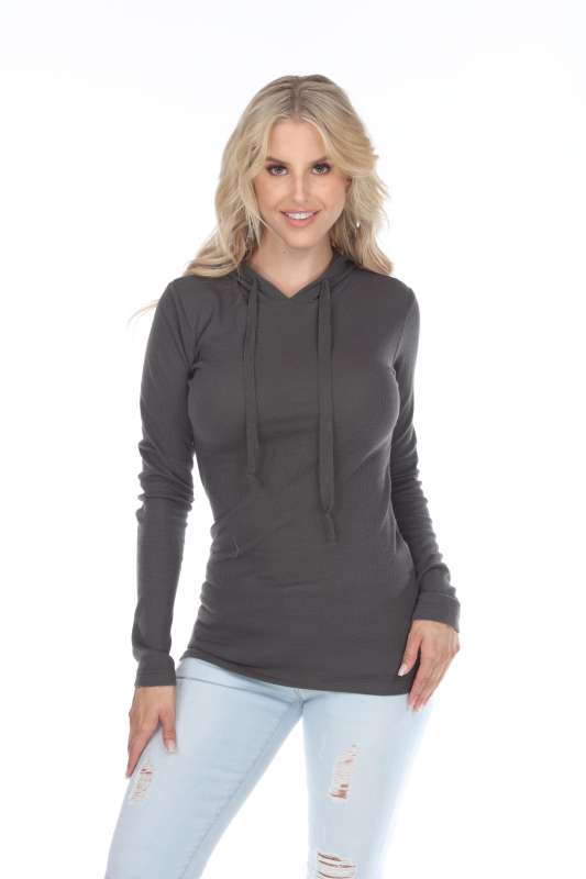 6101 Junior's Long Sleeve Waffle Thermal Hoodie