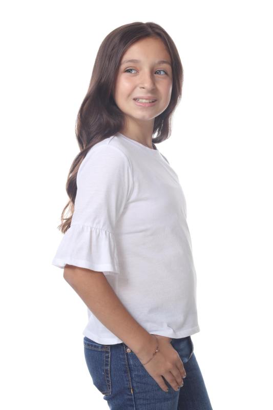 9019 Girls Ruffle Sleeve Round Neck Tee