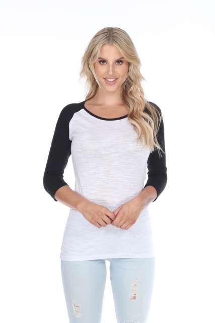 6054 Juniors Boat Neck 3/4 Sleeve Cotton Slub Raglan
