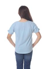 9018 Girls Elastic Shirred Sleeve Round Neck Tee