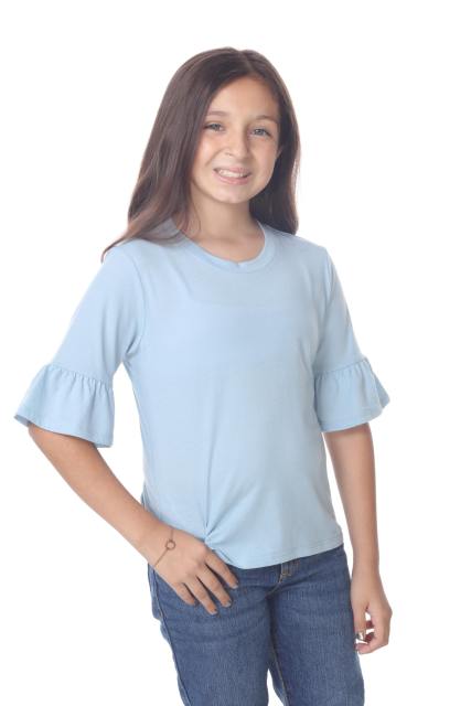 9019 Girls Ruffle Sleeve Round Neck Tee