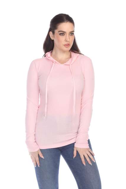 6101 Junior's Long Sleeve Waffle Thermal Hoodie