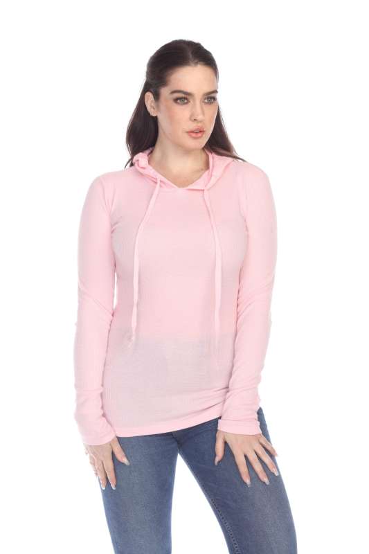 6101 Junior's Long Sleeve Waffle Thermal Hoodie