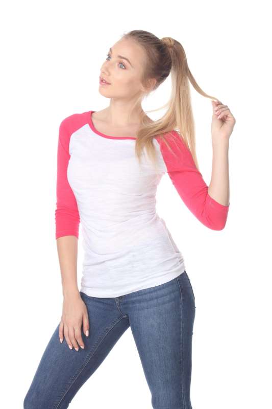 6054 Juniors Boat Neck 3/4 Sleeve Cotton Slub Raglan