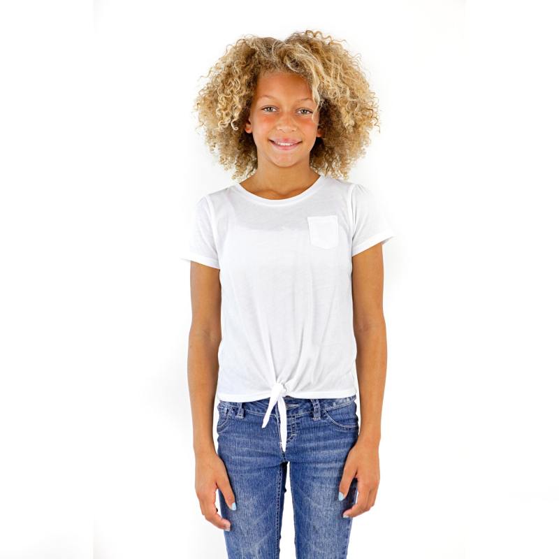 9015 Girl's Tied Short Sleeve Pocket Tee