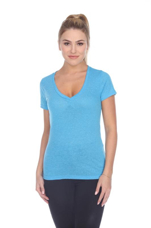 3803 Junior's Short Sleeve Poly Linen Deep V Neck Tee