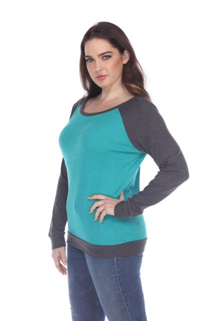 3102 Junior's Cotton Poly Contrast Raglan Long Sleeve Pullover