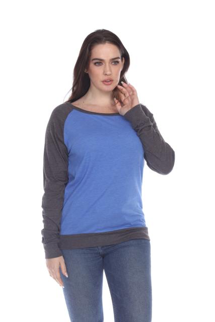3102 Junior's Cotton Poly Contrast Raglan Long Sleeve Pullover