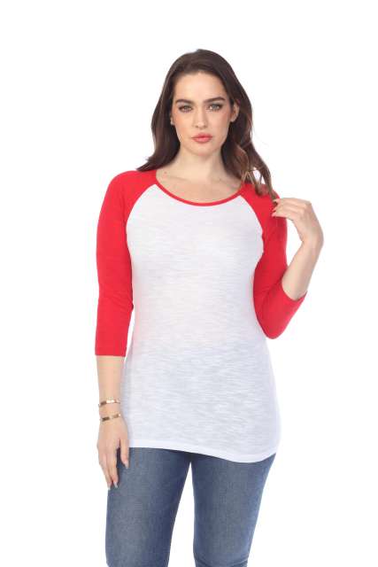 6054 Juniors Boat Neck 3/4 Sleeve Cotton Slub Raglan