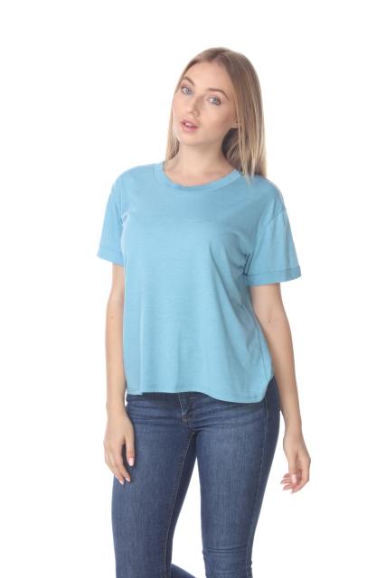 3216 Junior's Rolled Cuff Short Sleeve Boxy Tee