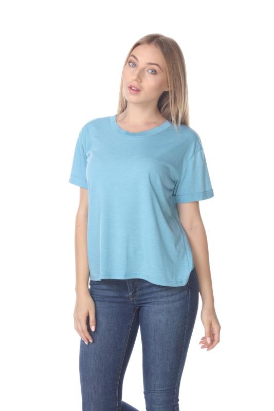 3216 Junior's Rolled Cuff Short Sleeve Boxy Tee