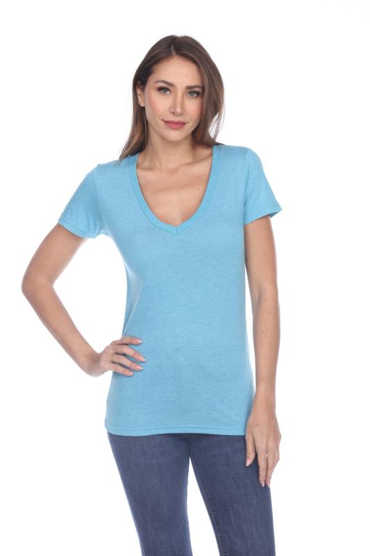 3203 Junior's Tri Blend Short Sleeve Deep V-Neck Tee