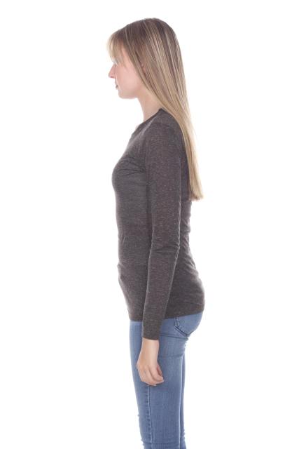 3804 Junior's Poly Linen Long Sleeve Crewneck Tee
