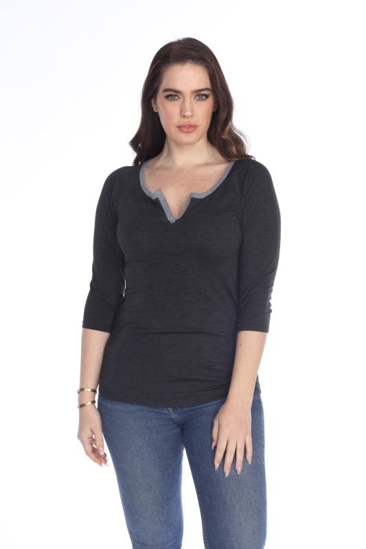 3204 Junior's Tri Blend Split V-Neck 3/4 Sleeve Raglan