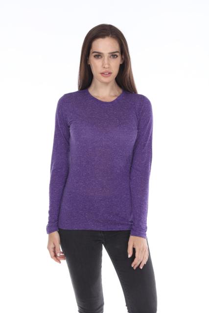 3804 Junior's Poly Linen Long Sleeve Crewneck Tee