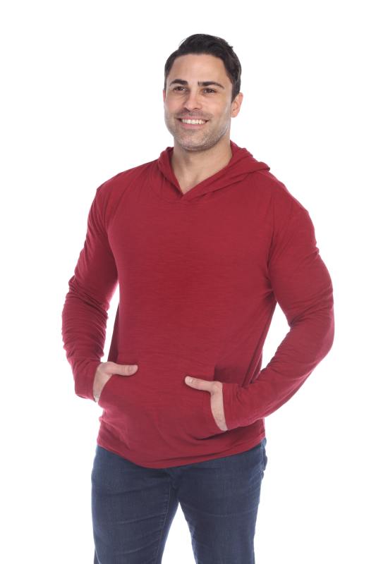 8705 Men's Long Sleeve Hooded Cotton Slub Pullover
