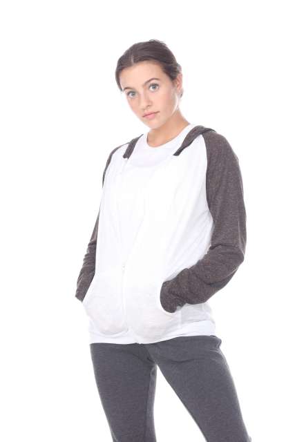 6153C Juniors 2-Tone Zip Front Pocket Hooded Jacket