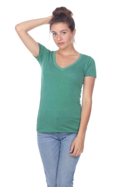 3203 Junior's Tri Blend Short Sleeve Deep V-Neck Tee