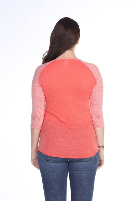 3454 Junior's Poly Rayon Slub Scoop Neck 3/4 Sleeve Raglan