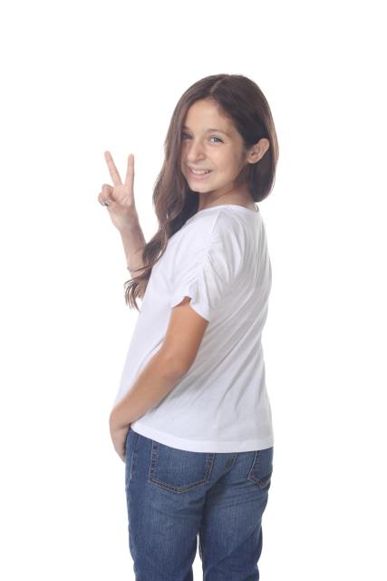 9018 Girls Elastic Shirred Sleeve Round Neck Tee