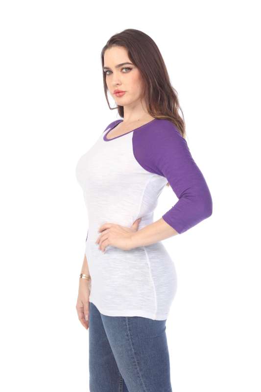 6054 Juniors Boat Neck 3/4 Sleeve Cotton Slub Raglan