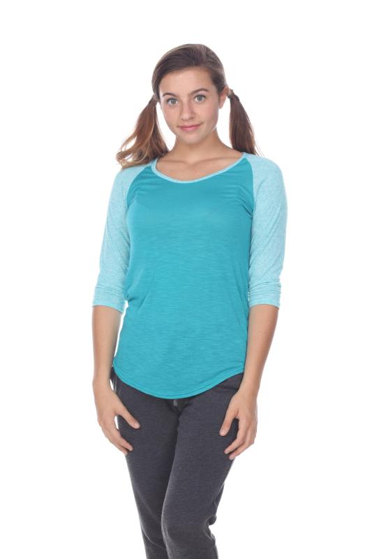 3454 Junior's Poly Rayon Slub Scoop Neck 3/4 Sleeve Raglan