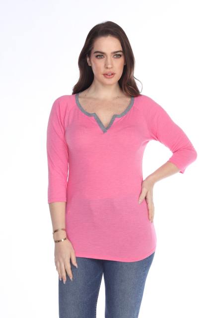 3204 Junior's Tri Blend Split V-Neck 3/4 Sleeve Raglan