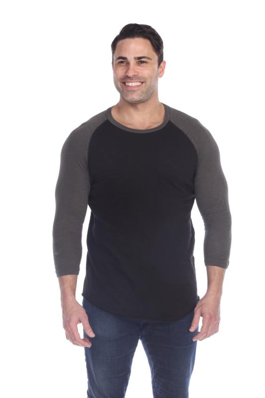 6570 Men's 3/4 Sleeve Cotton Slub Crewneck Raglan