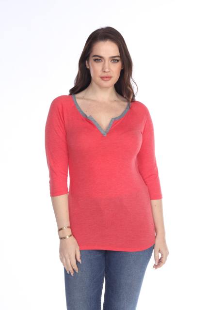 3204 Junior's Tri Blend Split V-Neck 3/4 Sleeve Raglan