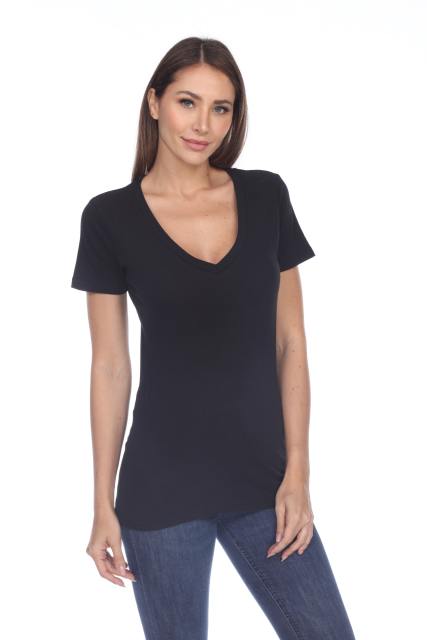 1003 Junior's Cap Sleeve Deep V Neck Tee