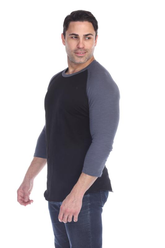 6570 Men's 3/4 Sleeve Cotton Slub Crewneck Raglan