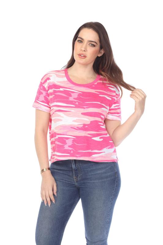 3216C Junior's Camo Print Rolled Cuff Short Sleeve Boxy Tee
