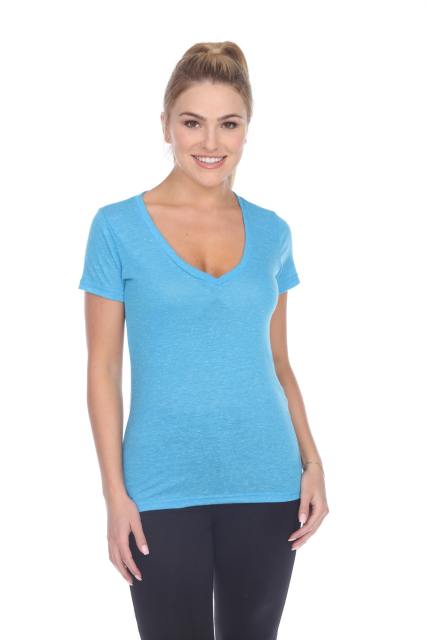3803 Junior's Short Sleeve Poly Linen Deep V Neck Tee