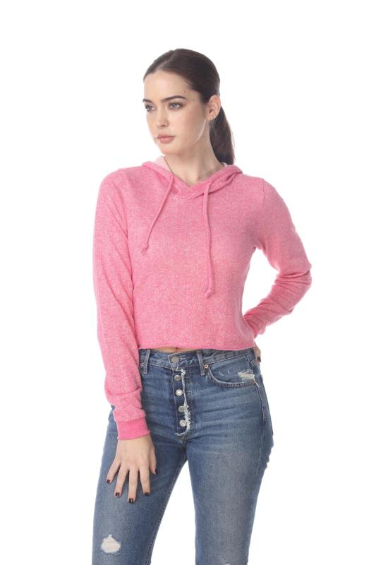 8911 Junior's French Terry Hooded Crop Long Sleeve Sweatshirt