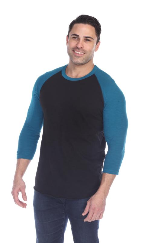 6570 Men's 3/4 Sleeve Cotton Slub Crewneck Raglan