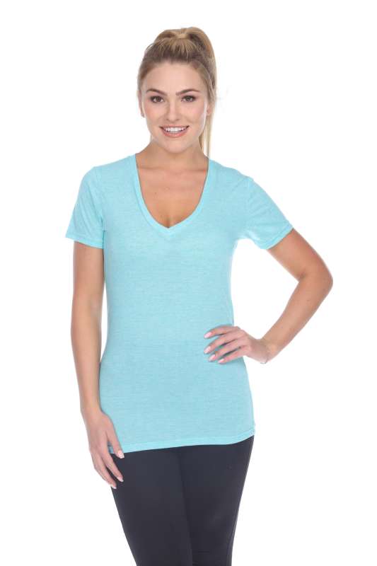 3803 Junior's Short Sleeve Poly Linen Deep V Neck Tee