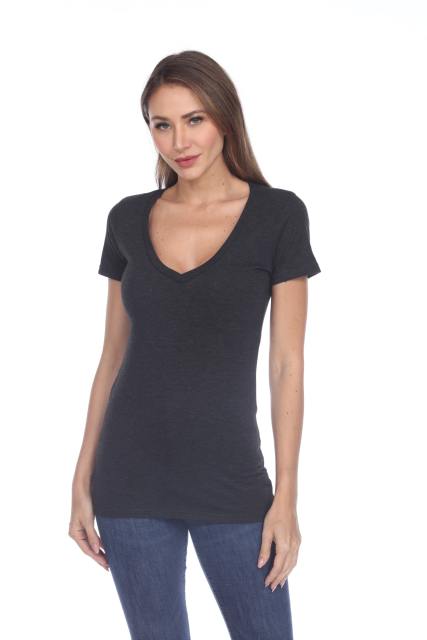 3203 Junior's Tri Blend Short Sleeve Deep V-Neck Tee