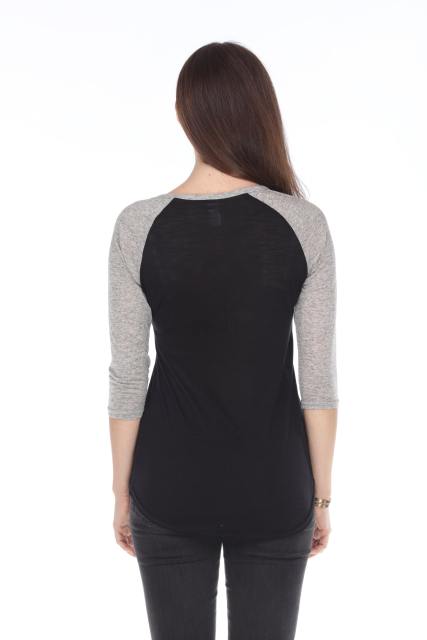 3454 Junior's Poly Rayon Slub Scoop Neck 3/4 Sleeve Raglan