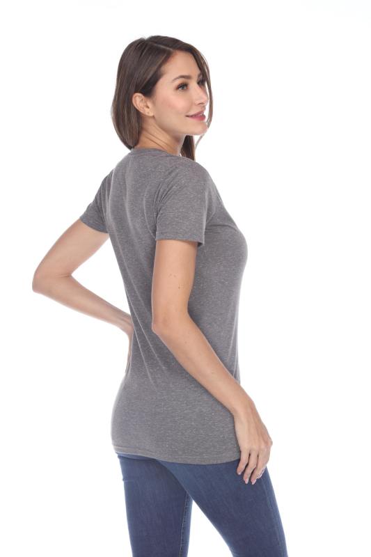 3803 Junior's Short Sleeve Poly Linen Deep V Neck Tee